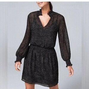 WHITE HOUSE BLACK MARKET Women's Dress Soft Blouson Flocked Dot Size Small Black